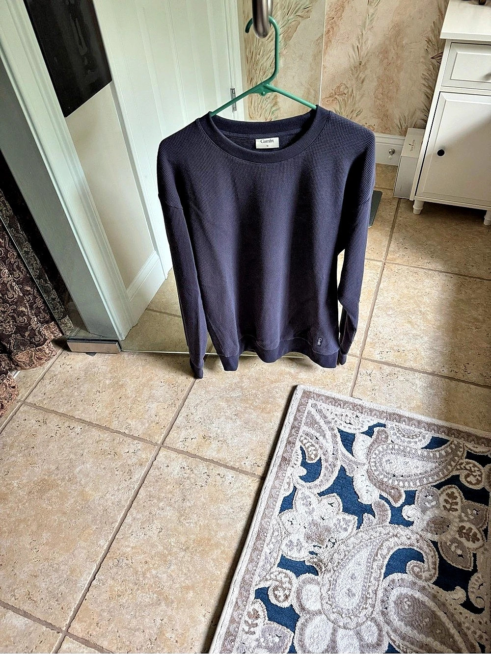 Comfrt Waffle Lounge Long Sleeve Top in denim color